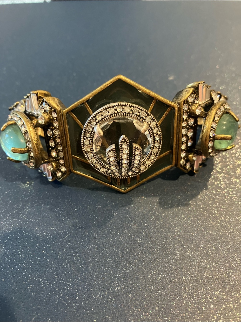 Lulu Frost for J. Crew Harvest Moon Green and Gold Art Deco Crystal Bracelet